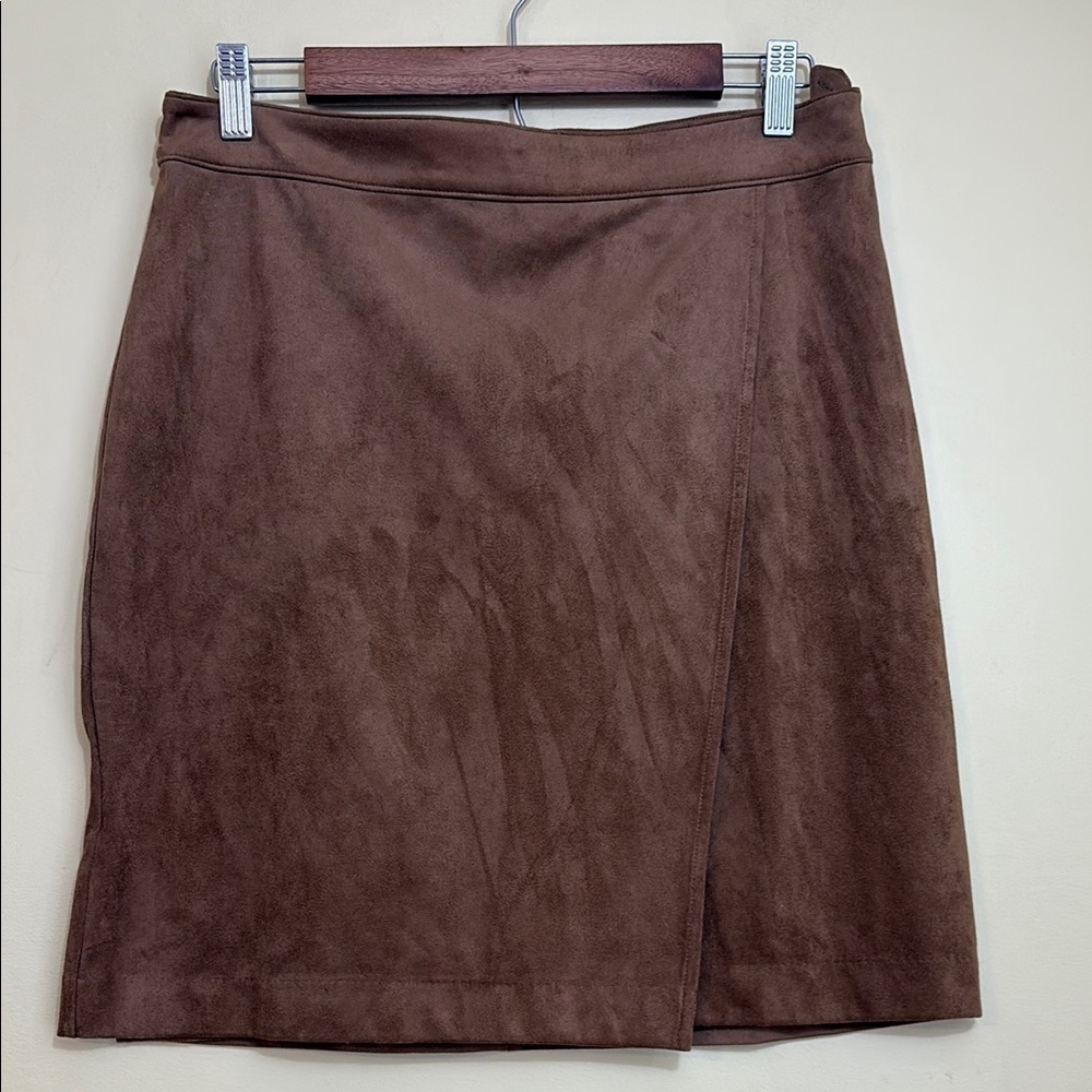 J. Jill | NWT Acorn Brown Faux Suede & Wrap Side Zip Mini Skirt Small